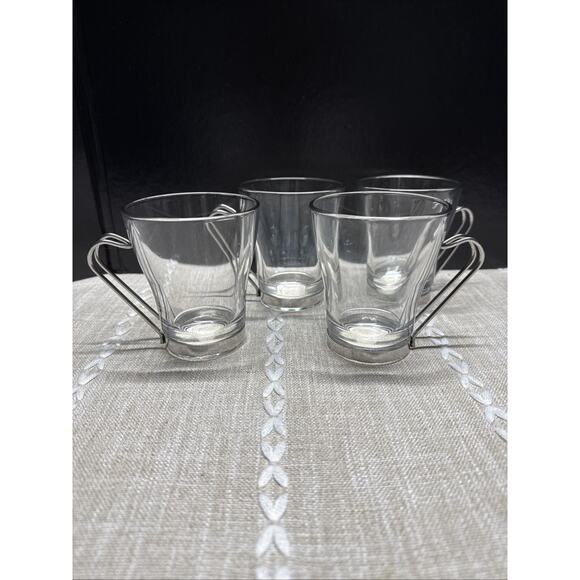 Set Of 4 Bormioli Rocco Glass Cappuccino Coffee Cups Stainless Steel Handle EUC - Picture 3 of 11